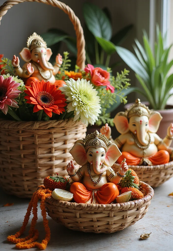 Ganesh Decoration Ideas Home Decor: A Sacred Guide with 19 Auspicious Festive Inspirations - 18. Ganesh-inspired Baskets