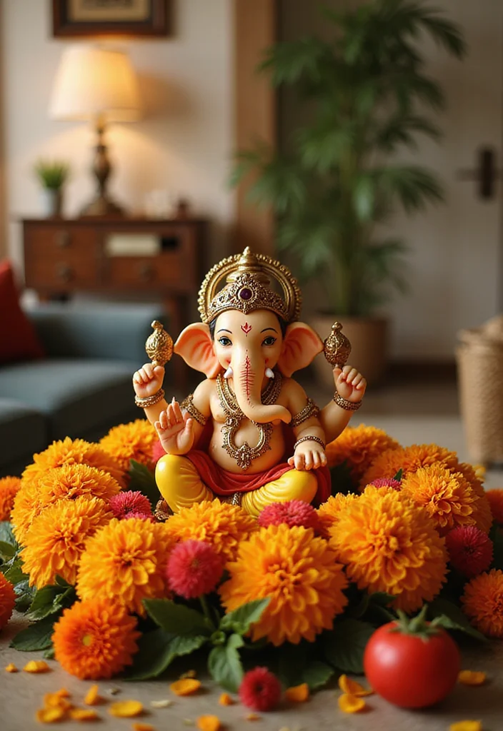 Ganesh Decoration Ideas Home Decor: A Sacred Guide with 19 Auspicious Festive Inspirations - 6. Floral Ganesh Arrangements