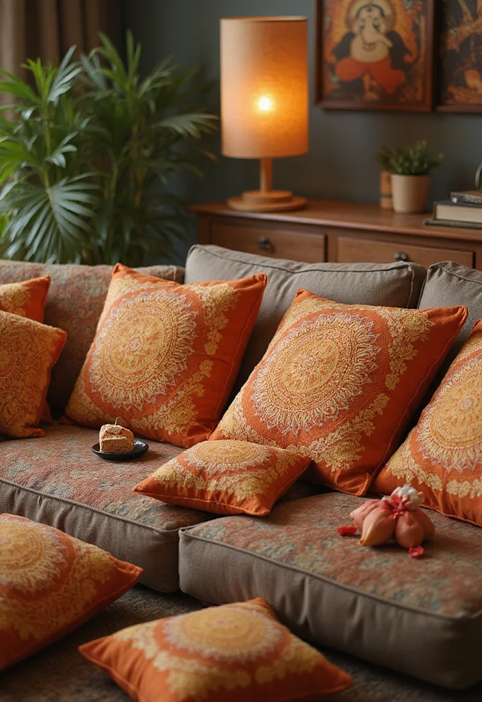 Ganesh Decoration Ideas Home Decor: A Sacred Guide with 19 Auspicious Festive Inspirations - 8. Ganesh-themed Throw Pillows