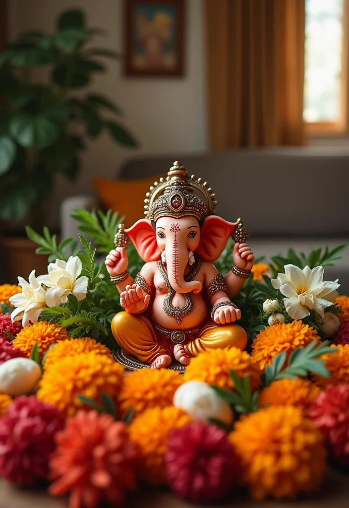 Ganesha Decoration Ideas Home Decor: A Festive Guide with 18 Traditional Sacred Inspirations - 2. Floral Arrangements