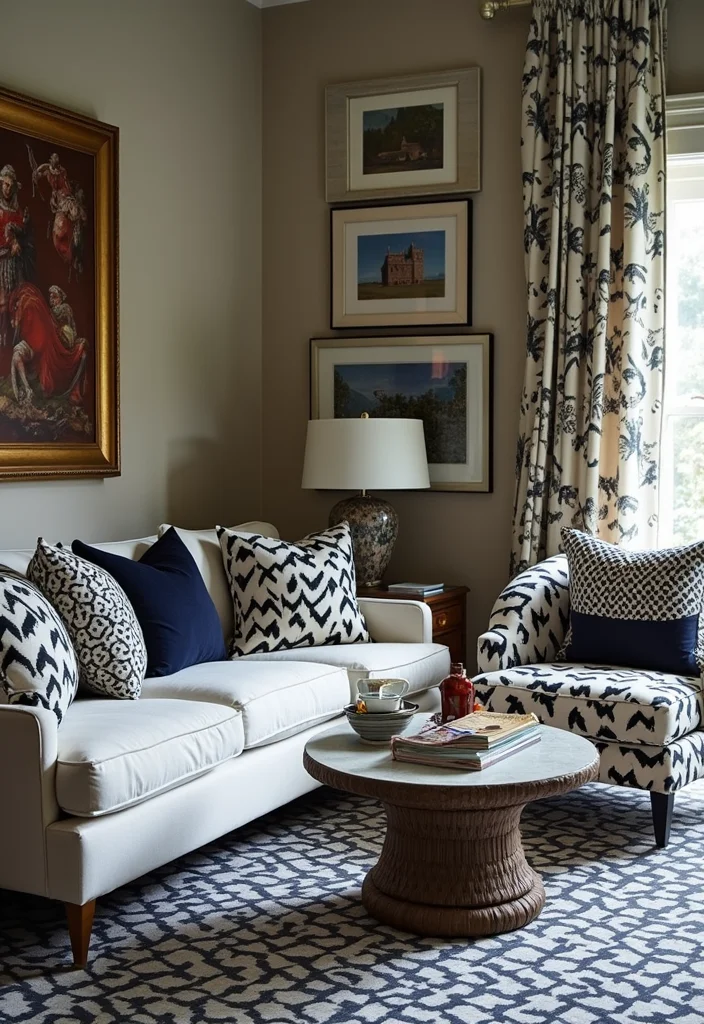 Home Decor Ideas Black and White: A Monochrome Guide with 19 Clean & Elegant Inspirations - 7. Mixing Patterns for Visual Interest