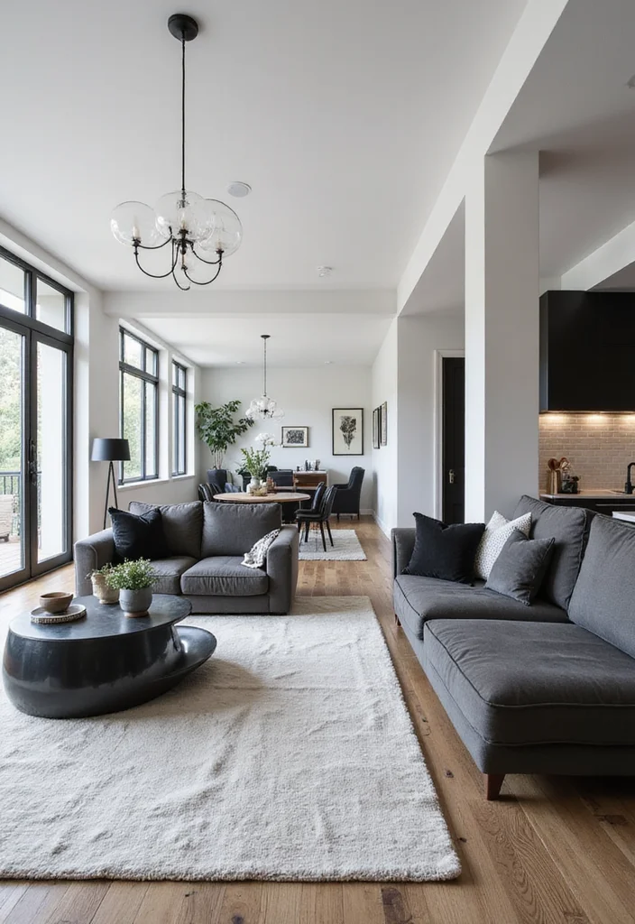 Home Decor Ideas Black and White: A Monochrome Guide with 19 Clean & Elegant Inspirations - 9. Open Floor Plans with Monochrome Scheme