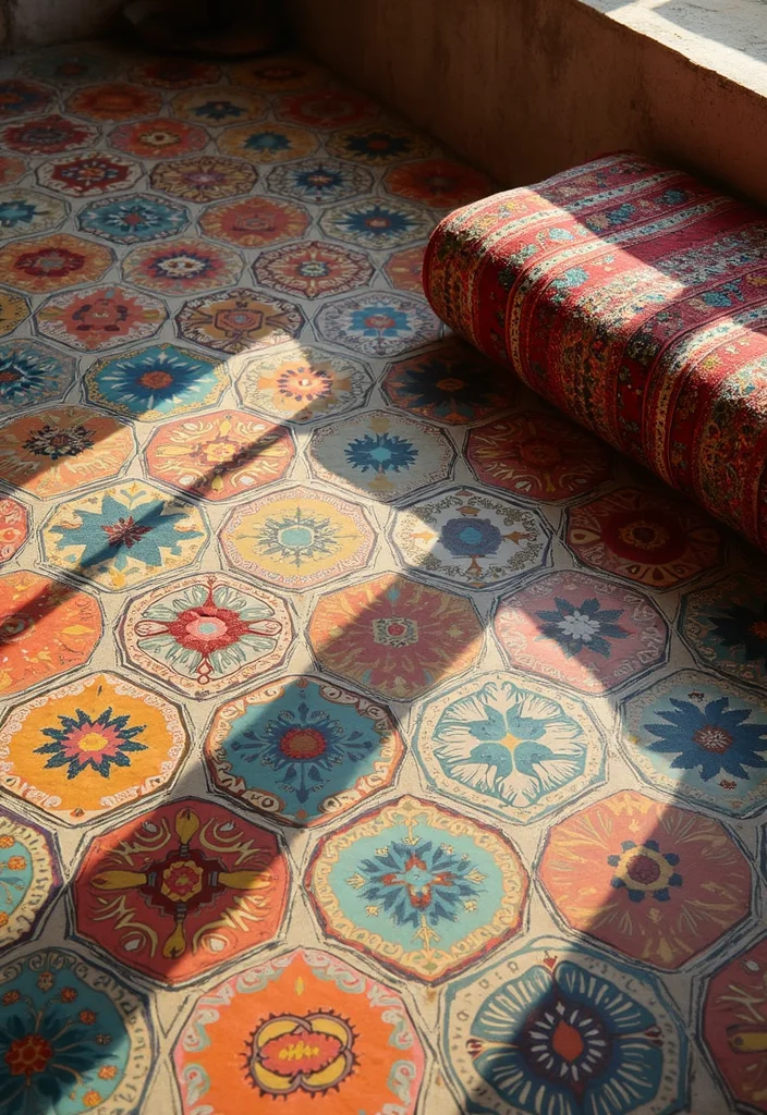 Home Decor Ideas Indian Style: A Vibrant Guide with 20 Cultural Interiors Inspirations - 14. Ethnic Floor Patterns