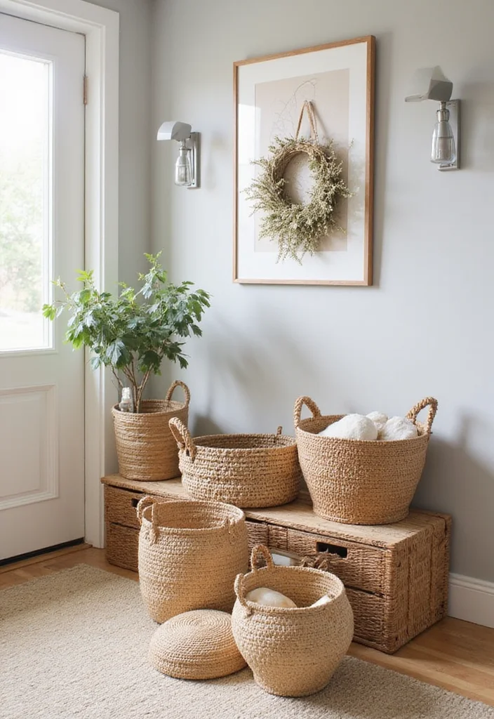 Home Entrance Decor Entryway Front Entry: An Inviting Guide with 20 Warm Entrance Inspirations - 15. Stylish Baskets