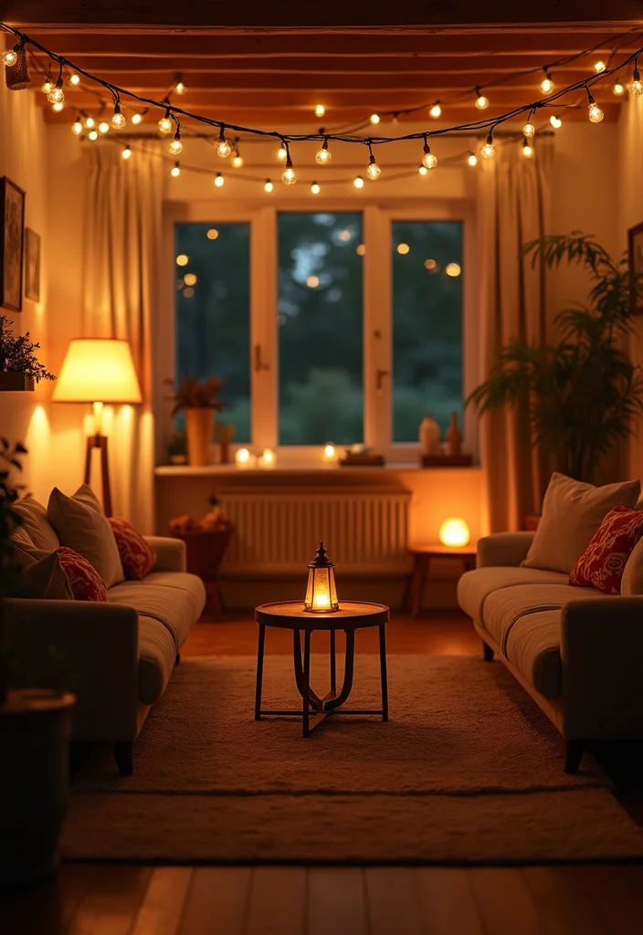 Home Living Room Decor Ideas: A Warm Guide with 18 Cozy Styling Inspirations - 10. Soft Lighting for a Warm Glow
