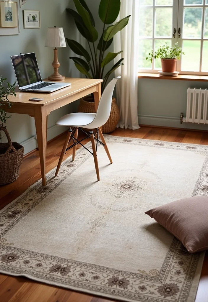 Home Office Decor for Women: A Feminine Guide with 20 Elegant Workspace Inspirations - 13. Elegant Rugs and Floor Solutions