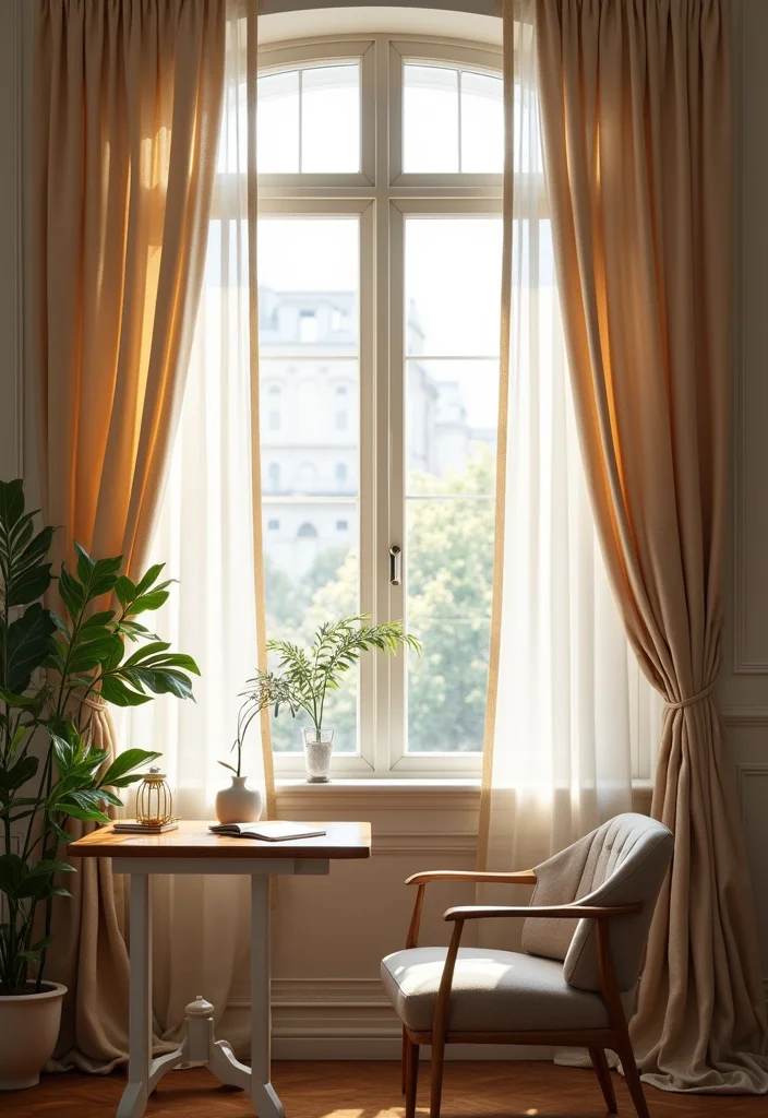Home Office Decor for Women: A Feminine Guide with 20 Elegant Workspace Inspirations - 17. Elegant Window Treatments