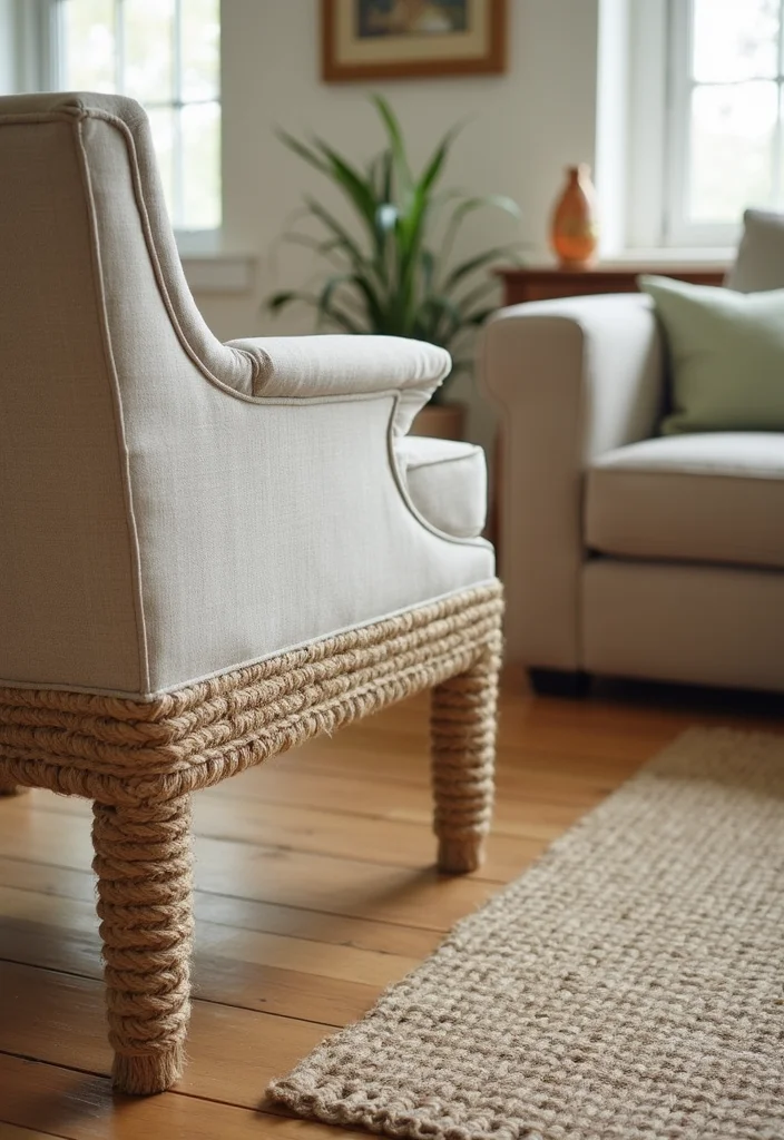 Jute Rope Crafts Home Decor: A Natural Guide with 17 Earthy Handmade Inspirations - 13. Jute Rope Furniture Accents