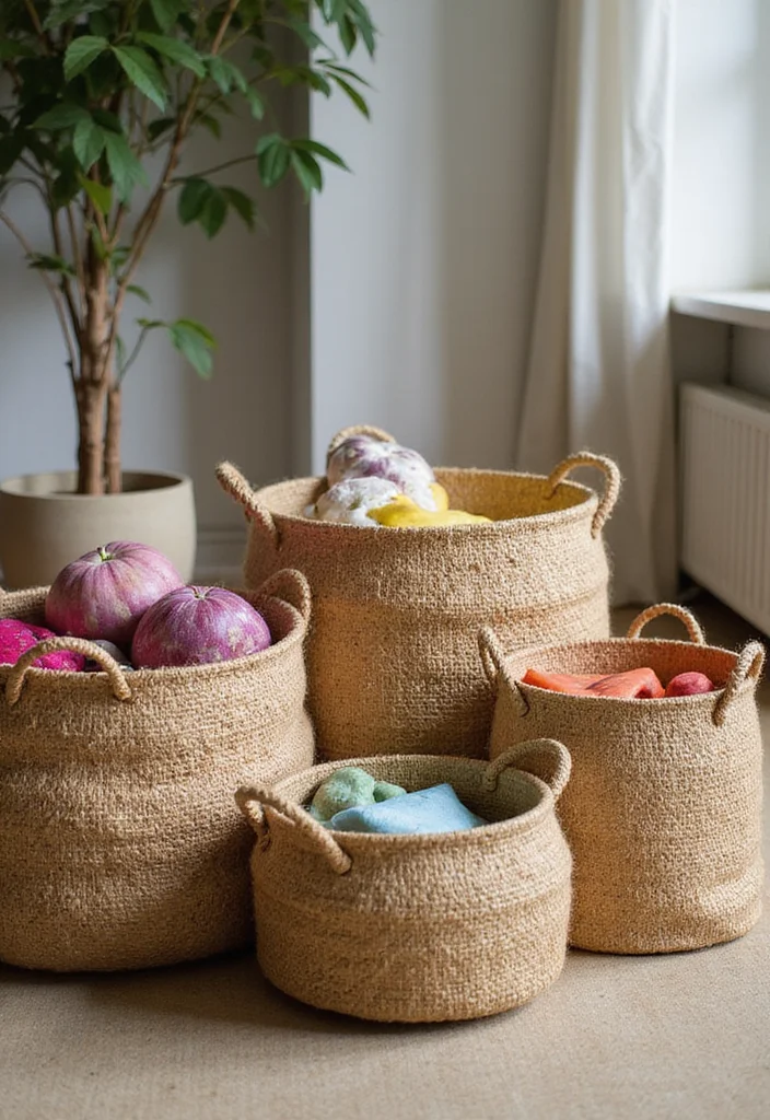 Jute Rope Crafts Home Decor: A Natural Guide with 17 Earthy Handmade Inspirations - 2. Jute Basket Storage