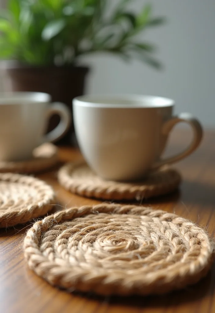 Jute Rope Crafts Home Decor: A Natural Guide with 17 Earthy Handmade Inspirations - 4. Jute Rope Coasters