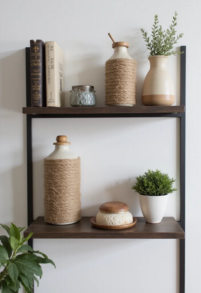 Jute Rope Crafts Home Decor: A Natural Guide with 17 Earthy Handmade Inspirations - 8. Jute Rope Shelf Decor