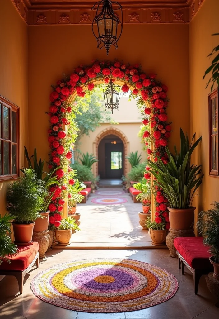 Mehendi Decor Ideas at Home: A Celebration Guide with 17 Vibrant Traditional Inspirations - 12. Mehendi Inspired Entryway Decor