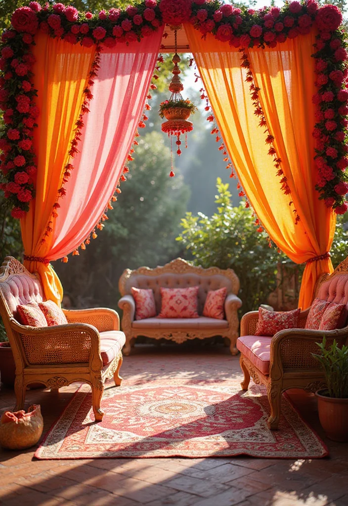 Mehendi Decor Ideas at Home: A Celebration Guide with 17 Vibrant Traditional Inspirations - 7. Mehendi-Designed Backdrops