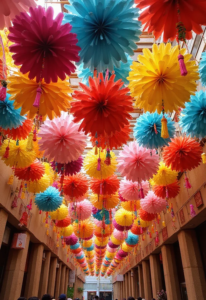 Mehndi Decor at Home Backdrops: A Celebration Guide with 18 Stunning Backdrop Inspirations - 15. Colorful Ceiling Hangings