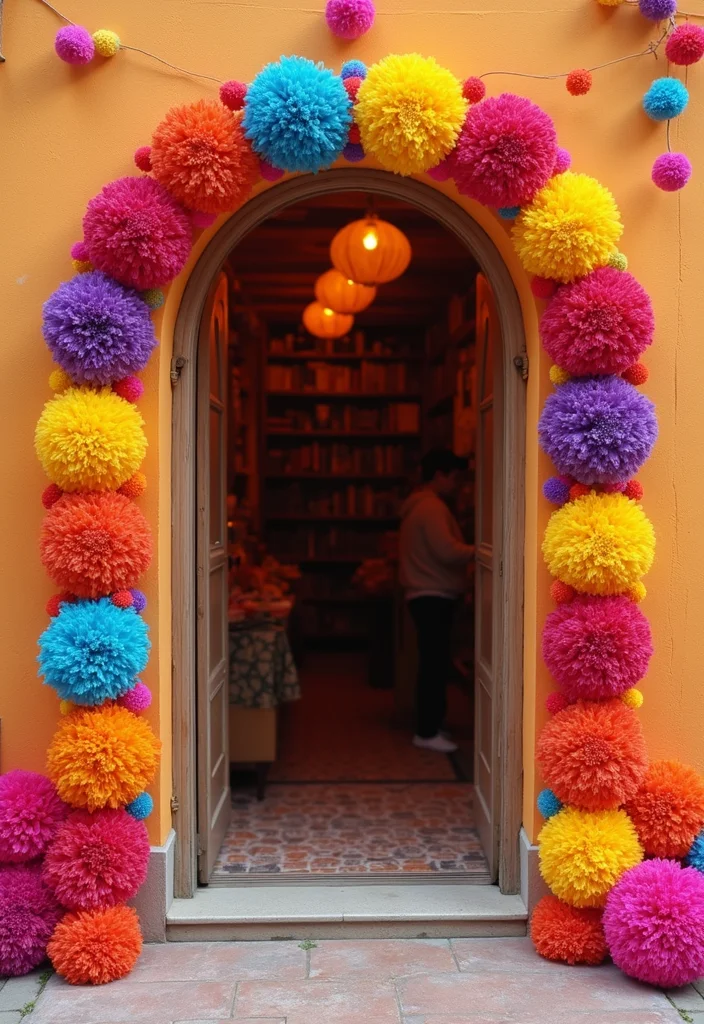 Moti Toran for Home Decor: A Festive Guide with 17 Traditional Doorway Inspirations - 9. Colorful Pom-Pom Toran