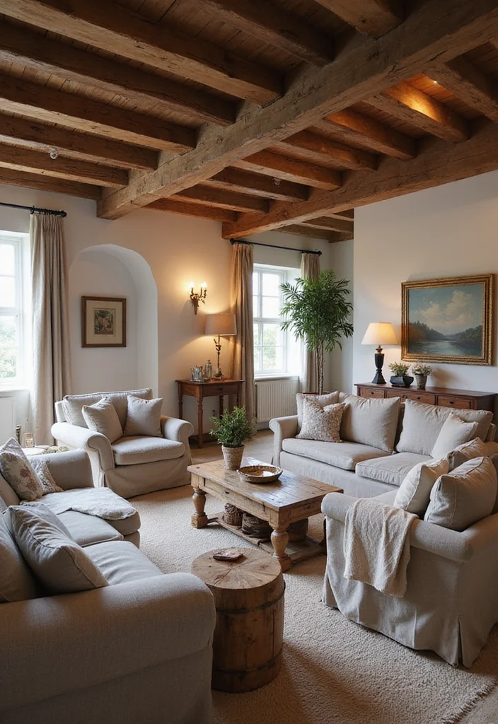 Rustic Home Decor Living Room: A Homestead Guide with 19 Comforting Farmhouse Inspirations - 1. Embrace Exposed Wood Beams