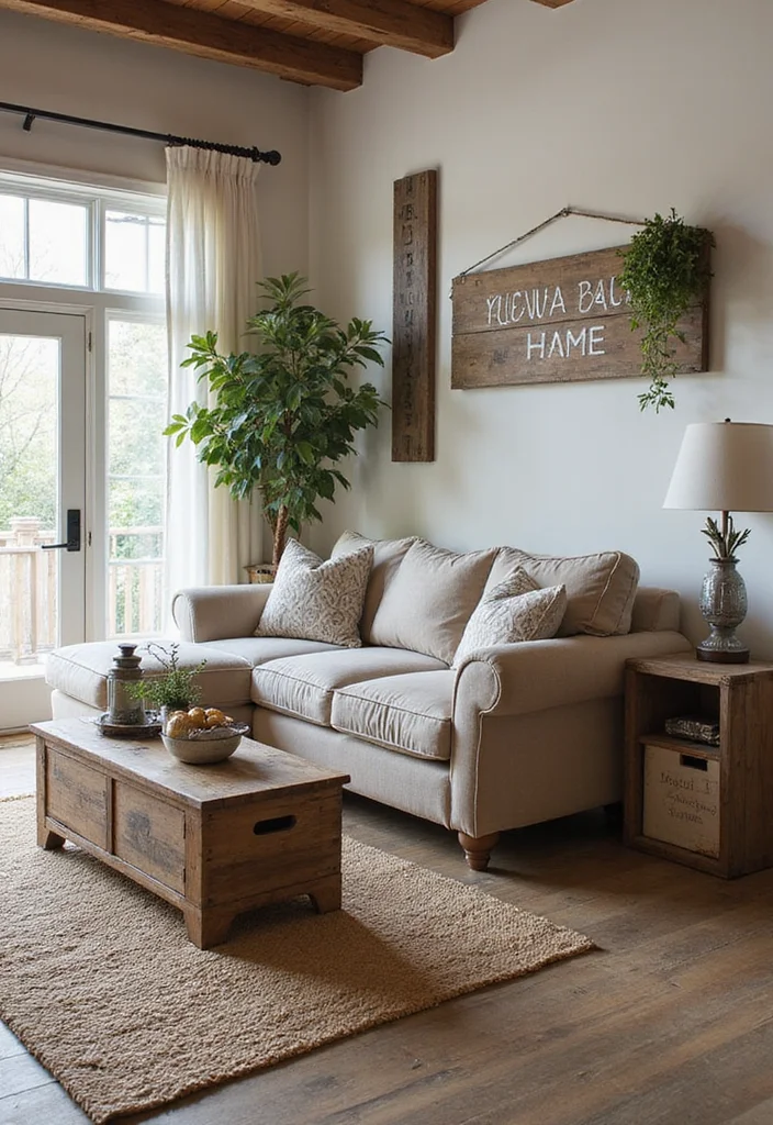 Rustic Home Decor Living Room: A Homestead Guide with 19 Comforting Farmhouse Inspirations - 18. Farmhouse-Style Decor Accents