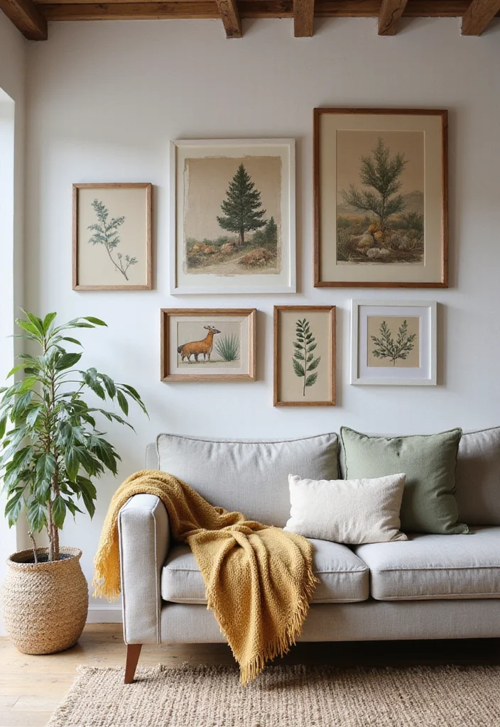 Rustic Home Decor Living Room: A Homestead Guide with 19 Comforting Farmhouse Inspirations - 3. Nature-Inspired Wall Art