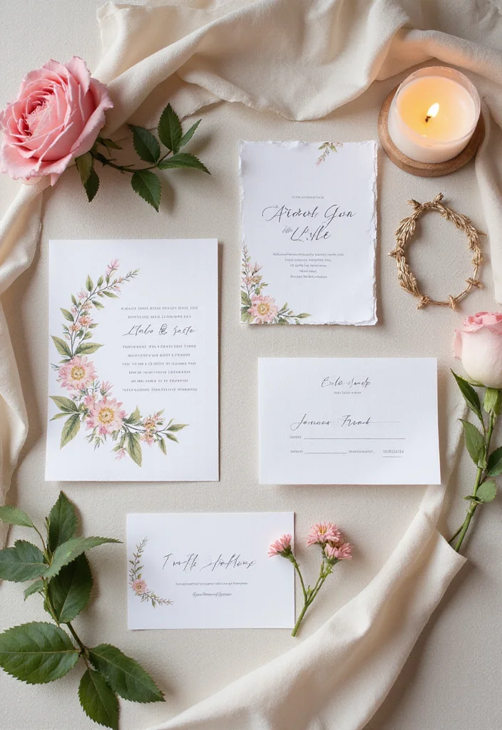 Simple Nikkah Decor at Home: A Soft & Graceful Guide with 20 Intimate Wedding Inspirations - 8. Dainty Invites and Stationery