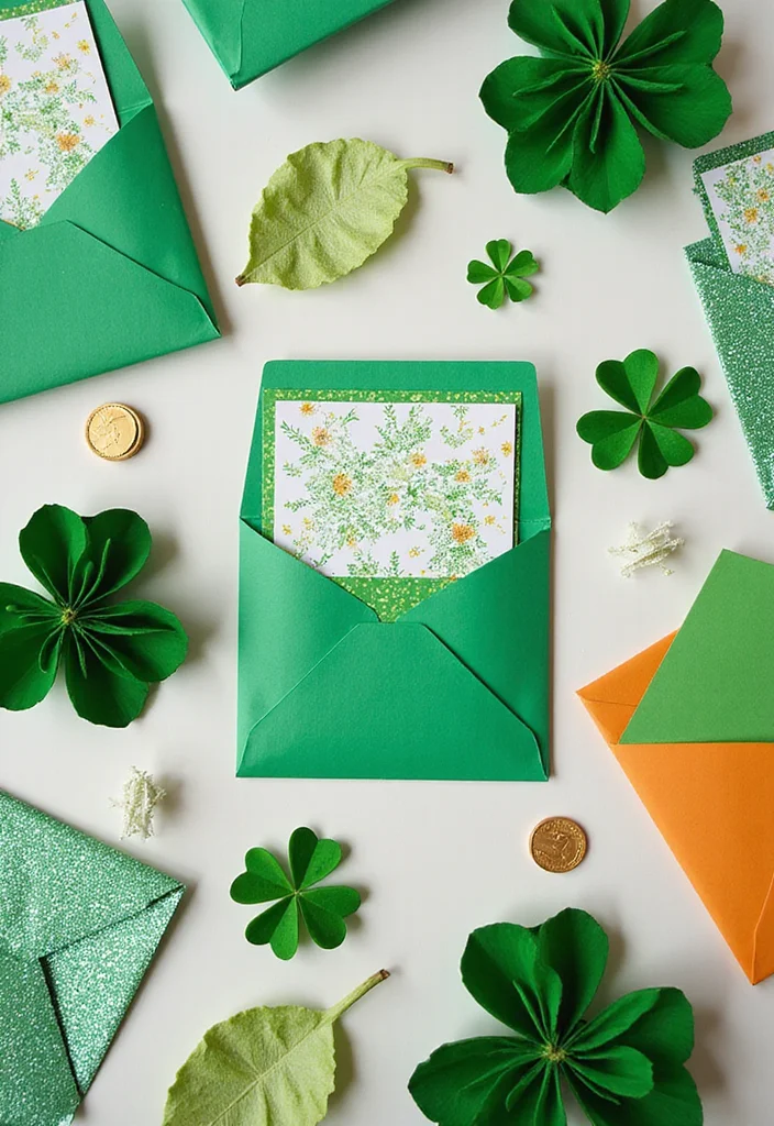 St Patrick's Day Home Decor DIY: A Cheerful Guide with 17 Lucky-Themed Decor Inspirations - 10. Upcycled Envelopes for Invitations