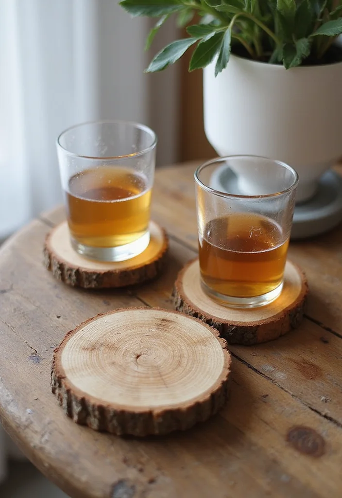 Thrifted Home Decor DIY Ideas: A Budget-Friendly Guide with 18 Creative Redesign Inspirations - 16. Upcycled Wood Slice Coasters