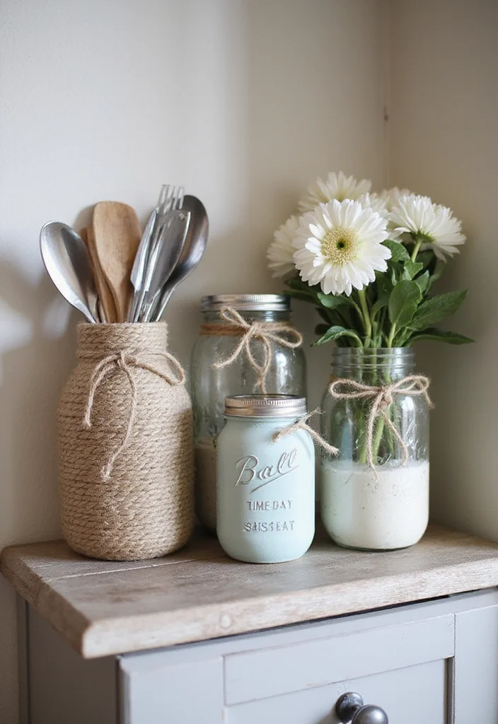 Thrifted Home Decor DIY Ideas: A Budget-Friendly Guide with 18 Creative Redesign Inspirations - 2. Upcycled Mason Jar Storage