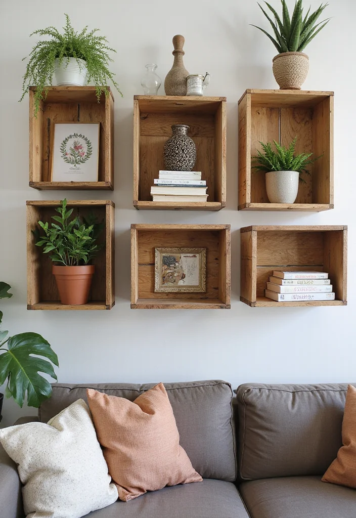 Thrifted Home Decor DIY Ideas: A Budget-Friendly Guide with 18 Creative Redesign Inspirations - 3. Thrifted Wooden Crate Shelves